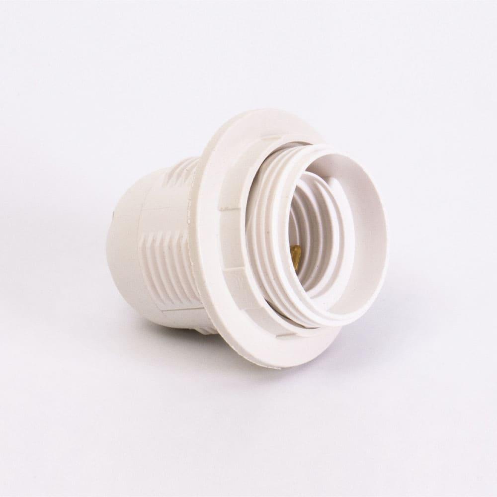 Патрон пластиковий Е27 з гайкою, білий TAKEL