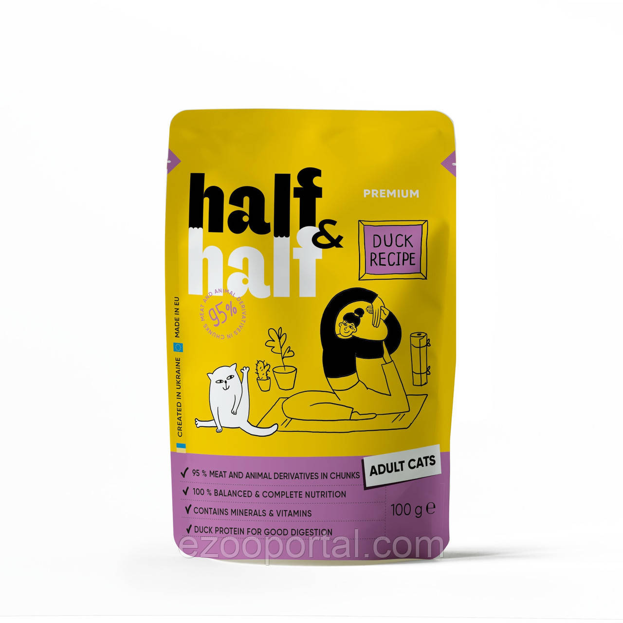 Корм вологий Half&Half для дорослих котів шматочки з качкою у соусі у формі пауча 100г