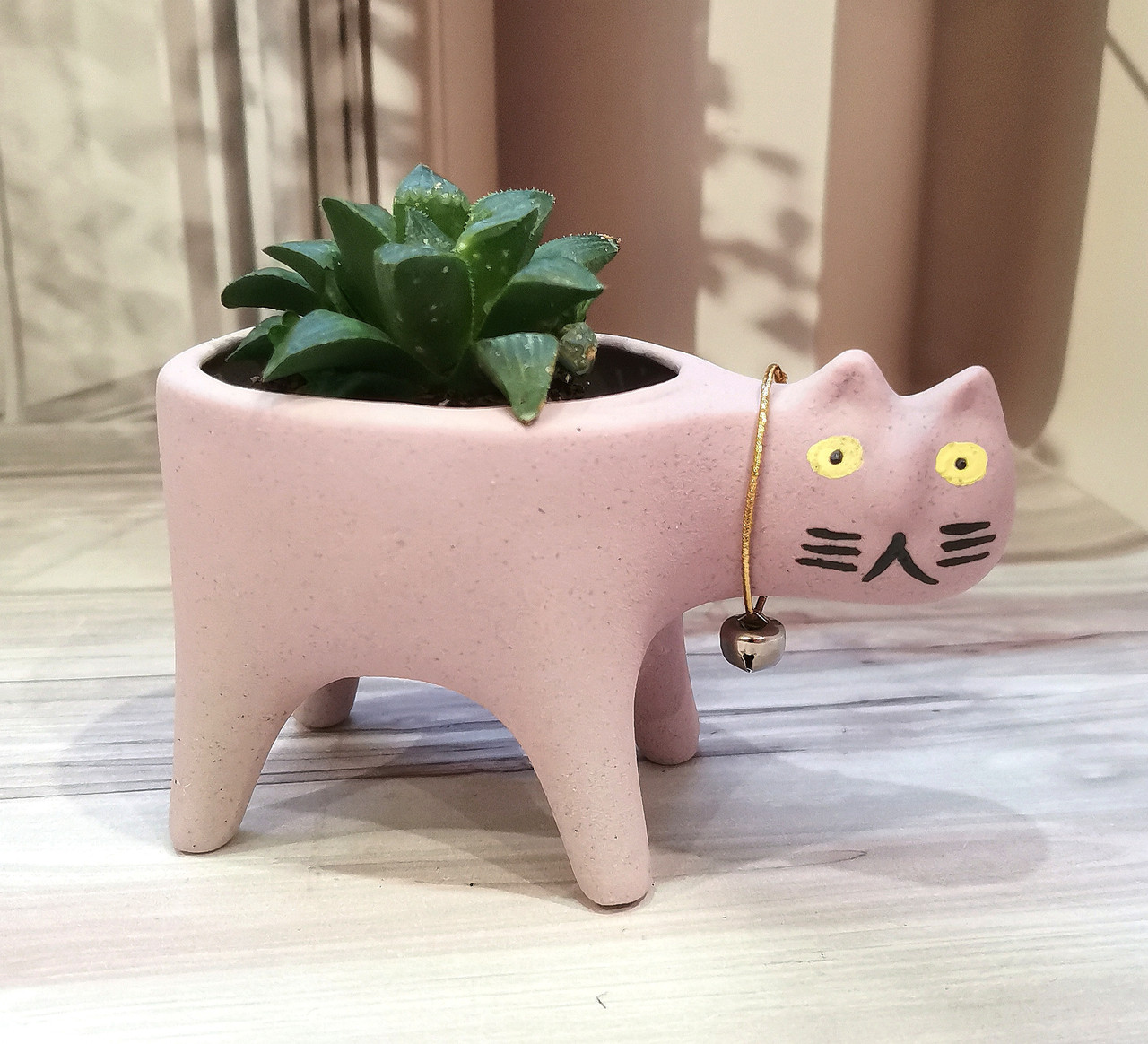 Горщик керамічний Котик рожевий для кімнатних рослин сукулентів