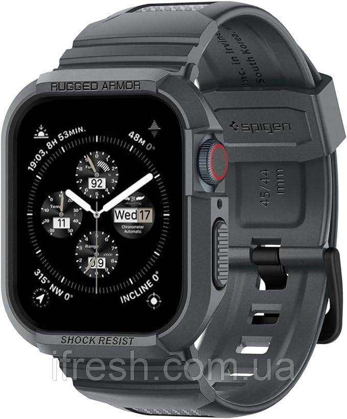 Чохол і ремінець Spigen для Apple Watch 4/5/6/7/8/9/SE (44/45mm) - Rugged Armor Pro, Dark Grey (ACS07387)