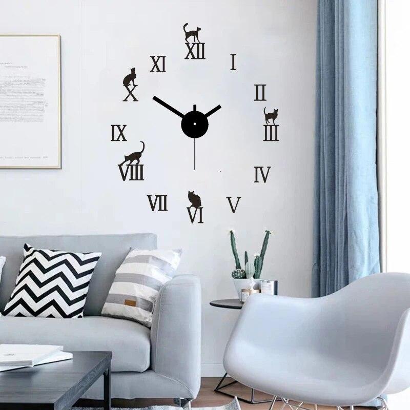 Великий настінний годинник з акрилу Римські цифри. Тихий механізм. Годинник декор. Годинники інтер'єрні.
