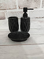 Набір аксесуарів для ванної кімнати S&T Чорний ромб кераміка 3в1