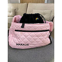 Сумка-переноска для собак на плече MARALIS зимова хутряна сумка всередині, з кишенею на змійці, рожева