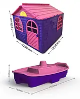 НАБОР Детский средний пластиковый домик со шторками и песочница Doloni