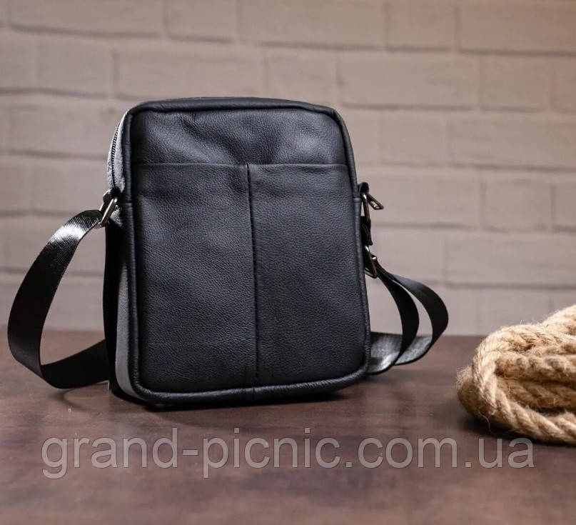 Якісна компактна чоловіча сумка з натуральної шкіри, фото 1