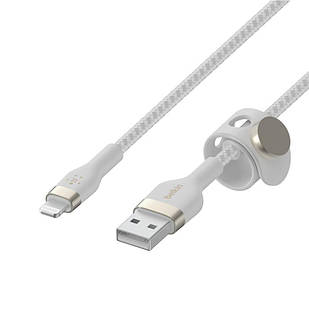 Belkin Кабель USB-A - Lightning плетений, силіконовий, з ремінцем на магніті, 1м, білий