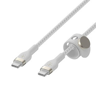 Belkin Кабель USB-С - USB-C плетений, силіконовий, з ремінцем на магніті, 1м, білий