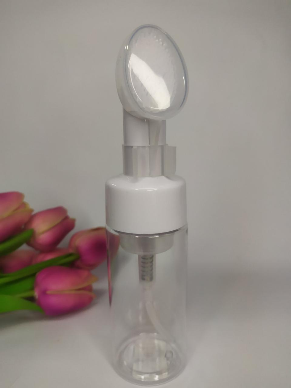 Пляшечка спінююча, з масажною щіткою, пластикова прозора (120,150,180 мл), фото 1