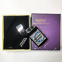 Зажигалка (Турбо) подарочная BAOFA "Евро в бриллиантах". HR-944 Цвет: серый