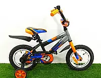 Велосипед двухколесный 12 дюймов детский со складным рулем и страховочными колесиками для детей от 2 до 4 лет