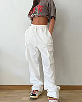 Стильные женские удобные трикотажные брюки карго из двунитки белый