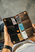 Кожаный мужской коричневый кошелек-клатч портмоне ручной работы Мужские кошельки кожа и купюрники с монетницей