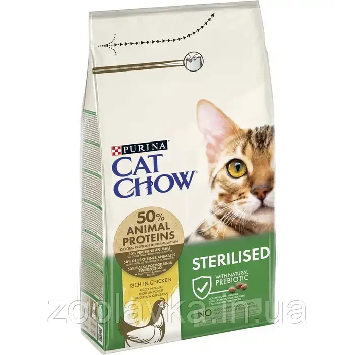 Purina Cat Chow Sterilised Сухой корм для кастрированных/стерилизованных котов и кошек 15кг курица, фото 1