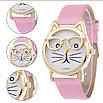 Жіночий наручний годинник з котячим циферблатом. Кварцові годинники для дівчаток. Годинники жіночі золотий корпус. Рожевий, фото 3