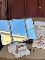 Косметичне дзеркало зі збільшенням на підставці з LED-підсвіткою, Сенсорне дзеркало для макіяжу зі шкатулкою