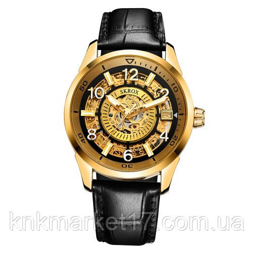 Механічний з автопідзаводом наручний годинник Skrox 7021 Gold-Black, фото 1
