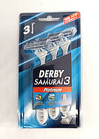 Одноразовые бритвы с тройным лезвием 3 шт. DERBY SAMURAI 3 PLATINUM в блистере