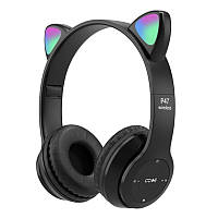 Наушники беспроводные Bluetooth 5.0 TRY P47M с кошачьими ушками LED RGB черные новый
