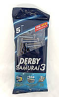 Одноразовые бритвы с тройным лезвием 5 шт. DERBY SAMURAI 3 в блистере