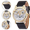 Жіночий наручний годинник з котячим циферблатом. Кварцові годинники для дівчаток. Годинники жіночі золотий корпус. Чорний, фото 3