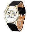 Жіночий наручний годинник з котячим циферблатом. Кварцові годинники для дівчаток. Годинники жіночі золотий корпус. Чорний, фото 5