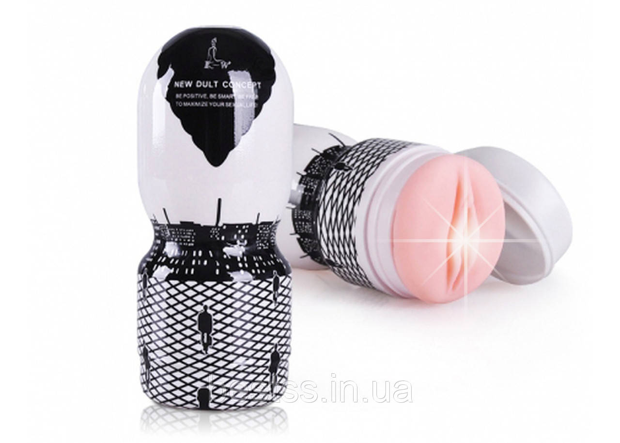Мастурбатор у колбі у вигляді вагіни Passion Cup Vagina KW Adult Passion Pump Black/White