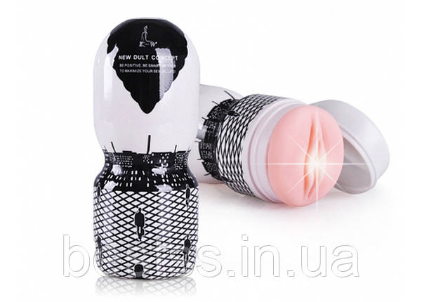 Мастурбатор у колбі у вигляді вагіни Passion Cup Vagina KW Adult Passion Pump Black/White, фото 1