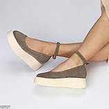 Замшеві бежеві туфлі на шлейці на невеликій платформі lolita style колір Шоколад взуття жіноче, фото 7