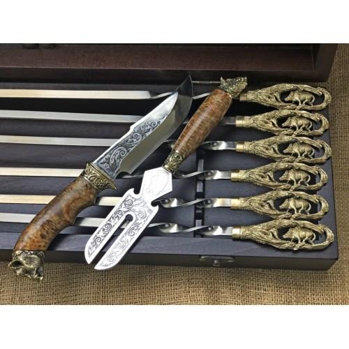 Набір шампурів з ножем і вилкою для м'яса Люкс Кабанов у кейсі Nb Art 8 передм 47330085 GoodStore