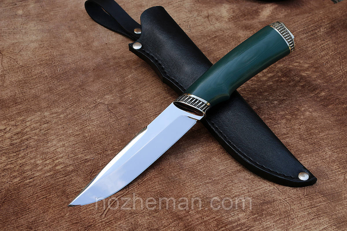 Ніж ручної роботи для полювання і риболовлі Лісник з нержавіючої сталі N690/60 HRC, зі шкіряний чохол в комплекті, фото 1