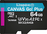 Картка пам'яті KINGSTON MicroSDXC 64 GB U3 Canvas Go! Plus 170R / 90W + adapter, фото 3