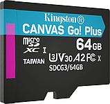 Картка пам'яті KINGSTON MicroSDXC 64 GB U3 Canvas Go! Plus 170R / 90W + adapter, фото 4