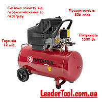 Компрессор 50 л, 1.5 кВт, 220 В, 8 атм, 206 л/мин. INTERTOOL PT-0003