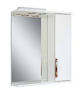 Шкафчик с зеркалом в ванную комнату 55см шириной, белый со шкафчиком и стеклянными полками