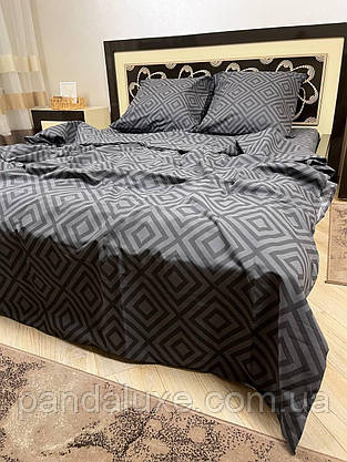 Постільна білизна бавовна бязь голд gold lux комплект Квадрати на сірому, фото 4