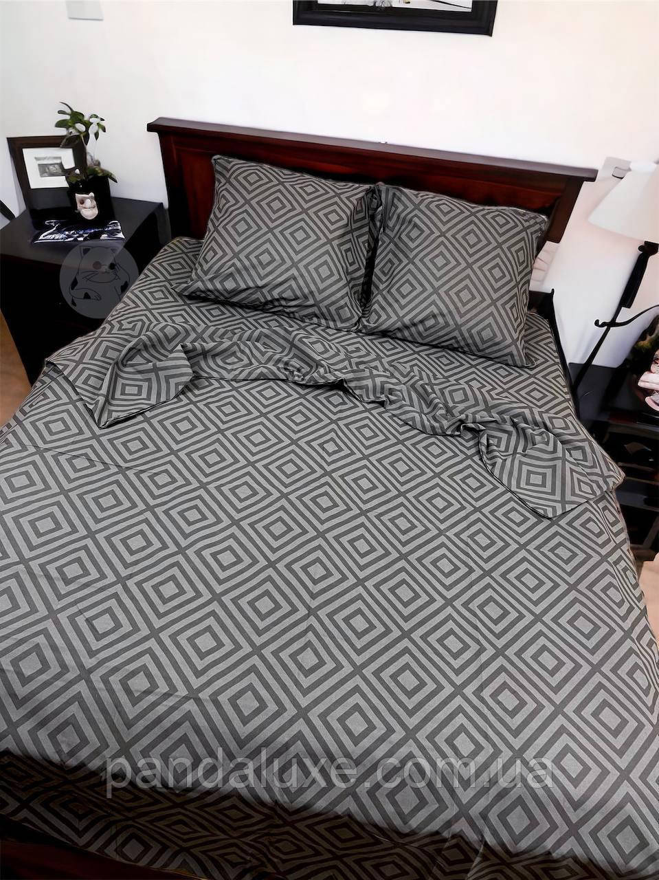 Постільна білизна бавовна бязь голд gold lux комплект Квадрати на сірому