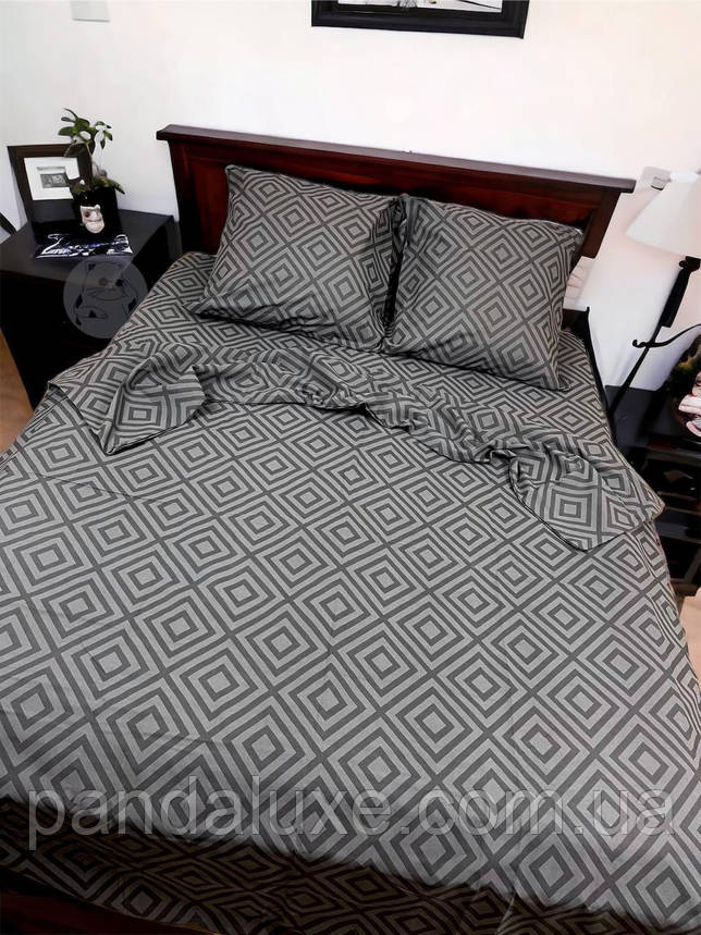 Постільна білизна бавовна бязь голд gold lux комплект Квадрати на сірому, фото 1