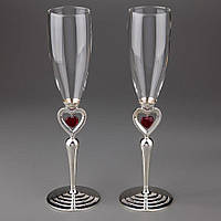 Свадебные бокалы на металлической ножке Красное сердце 2 шт цвет серебро 1027G GoodStore