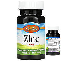 Carlson цинк 15 мг 100 таблеток кальцій вітамін глюконат комплекс для імунітету антиоксидант для шкіри США