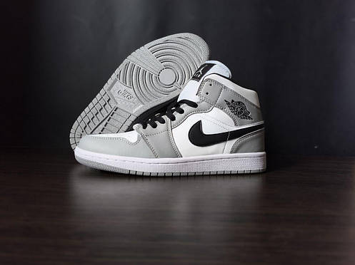 СЕРЫЕ Кроссовки NIKE Air Jordan высокие на шнурках мужские унисекс демисезон натуральная кожа, фото 3