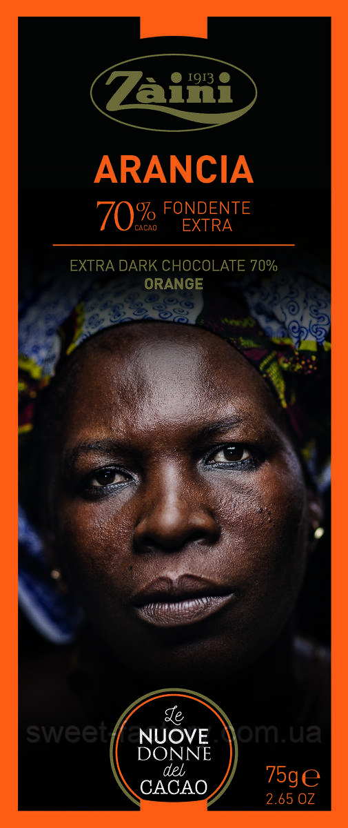 Шоколад Zaini Extra Dark Chocolate 70% Cacao Orange 75g