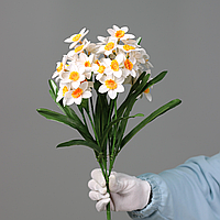 Штучний букет нарцисів, колір біло-жовтий, 40 см. Квіти преміум-класу для інтер'єру, декору, фотозони