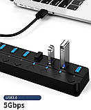USB hub хаб 3.0 7 портів. Всі порти 3.0 Додаткове живлення., фото 6