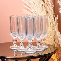 Бокал для шампанского фигурный прозрачный ребристый из толстого стекла набор 6 шт бокалы под шампанское