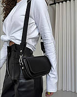Сумка крос-боді жіноча чорна екошкіра через плече, стильна міні-сумочка на кожен день, сумки-клатч