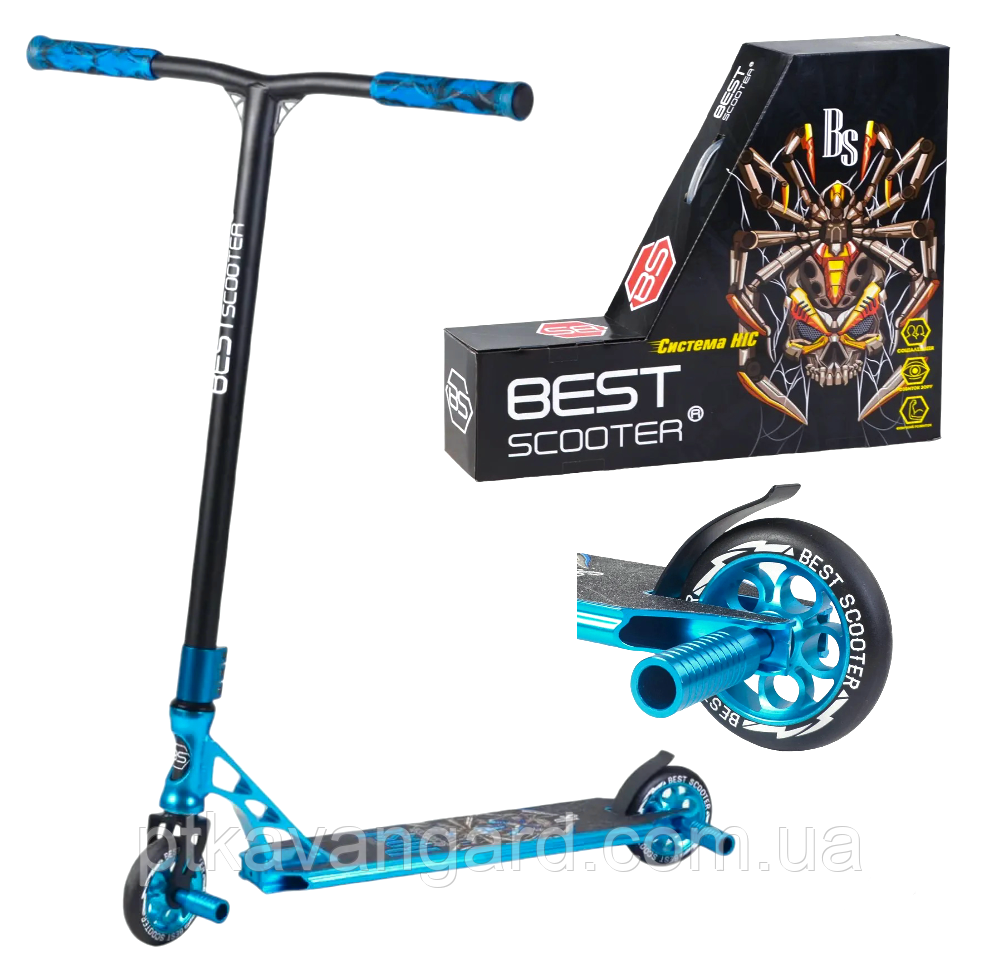 Трюковий самокат Синій для дітей HIC Best Scooter Spider анодоване фарбування, фото 1