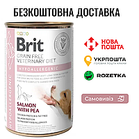 Влажный корм Brit GF VetDiet Hypoallergenic для собак с пищевой аллергией или непереносимостью, с лососем,400г