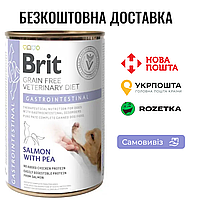 Влажный корм Brit GF VetDiets Gastrointestinal для собак, при проблемах с пищеварением, лосось и горошек, 400г