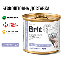 Вологий корм Brit GF VetDiet Gastrointestinal для котів, при захворюваннях шлунково-кишкового тракту, з лососем та горохом, 200 г