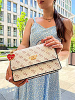 Женская сумка из эко-кожи Guess logo белого цвета молодежная, брендовая сумка через плечо